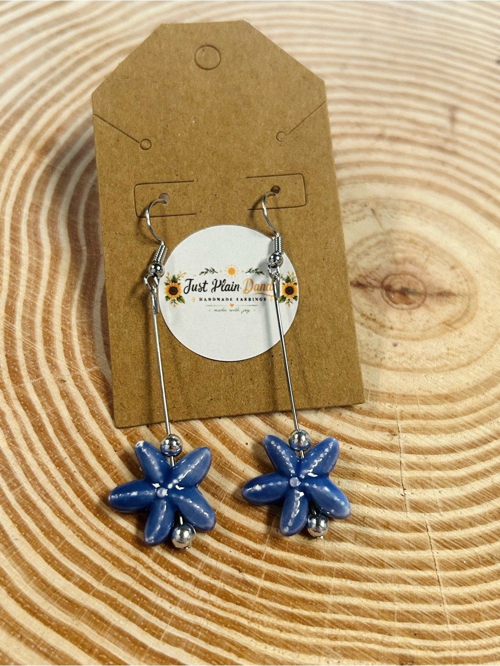 Periwinkle Starfish Dangle Earrings Coastal Beach Ocean Jewelry